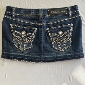 L.A. Idol Embellished Denim Mini Skirt - Dark Blue tagged SIZE MEDIUM WMNS